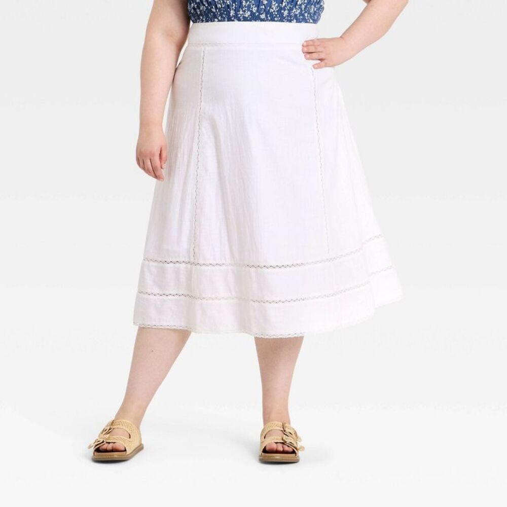 Women's Cutwork Midi Full Skirt - Universal Thread White 28